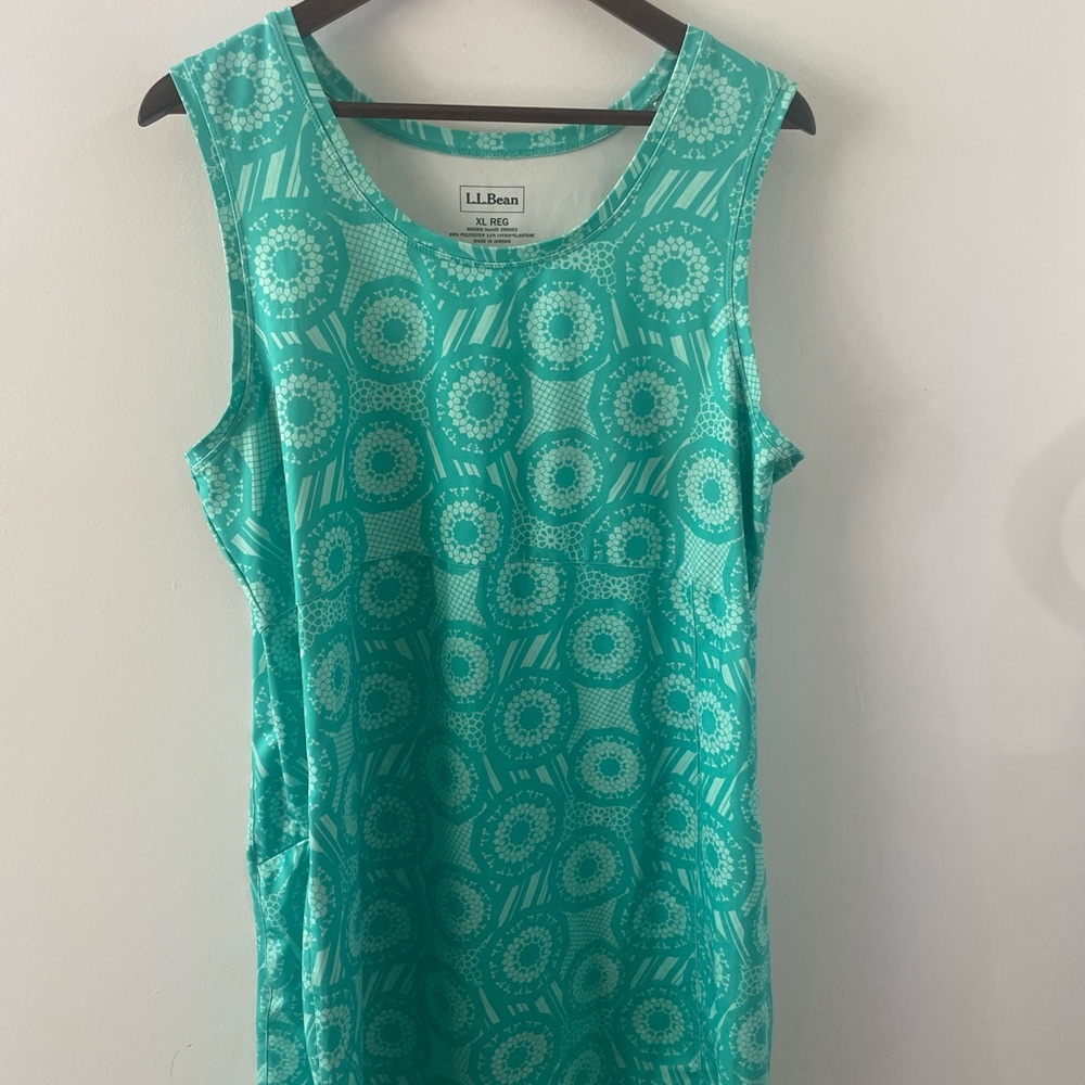 LL BEAN Womens Teal Geometric Print Swim Dress XL